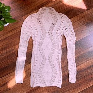 FREE PEOPLE Pink Mockneck Lace Knit Top